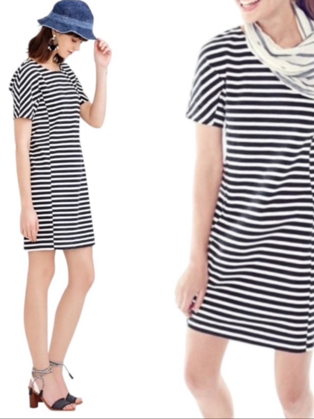 𝅺J. CREW Black & White Cotton Striped Shift Dress Preppy Career Stretch Size S